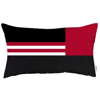 Homezia 12" X 20" Red Striped Zippered Handmade Polyester Lumbar Pillow Cover