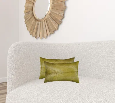 Homezia 12" X 20" X 5" Lime Cowhide Pillow 2 Pack