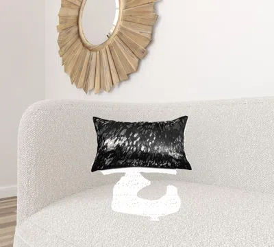 Homezia 12" X 20" X 5" Modern Silver And Black Torino Kobe Cowhide Pillow
