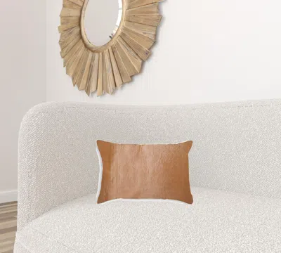 Homezia 12" X 20" X 5" Tan Cowhide Pillow