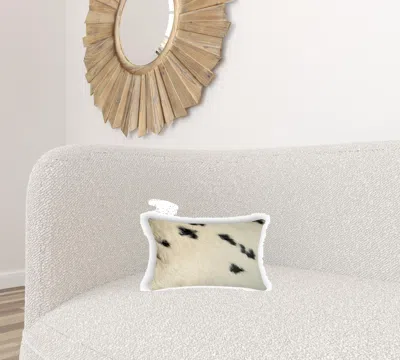 Homezia 12" X 20" X 5" White And Black Cowhide Pillow