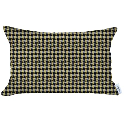 Homezia 12" X 20" Yellow Houndstooth Zippered Handmade Polyester Lumbar Pillow Cover