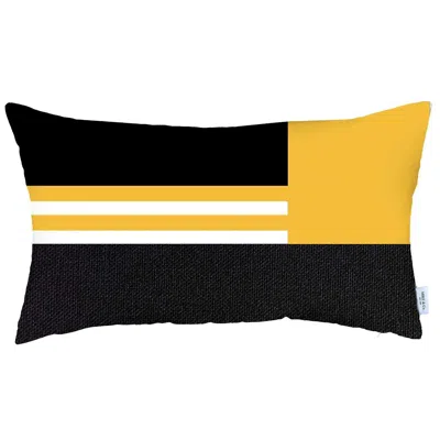 Homezia 12" X 20" Yellow Striped Zippered Handmade Polyester Lumbar Pillow Cover In Multi