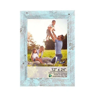 Homezia 12" X 24" Rustic Farmhouse Light Aqua Blue Wood Frame In Black