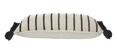 Homezia 12" X 28" Ivory And Black 100% Cotton Striped Zippered Pillow
