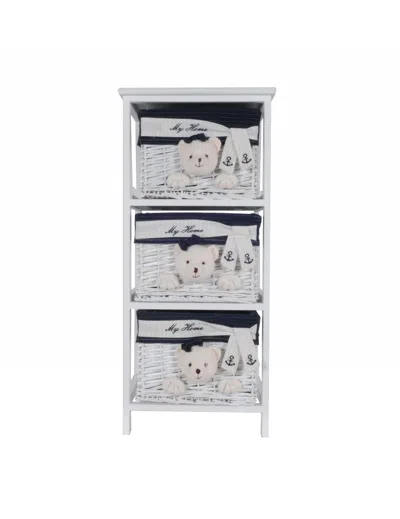 Homezia 12.5" X 16" X 35.5" White Blue Portable 3 Drawers In Metallic