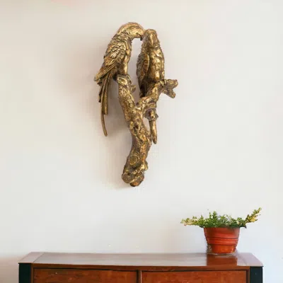 Homezia 13" Antiqued Gold Parrots Sculpture