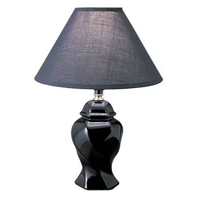 Homezia 13" Black Ceramic Bedside Table Lamp With Black Shade In Animal Print