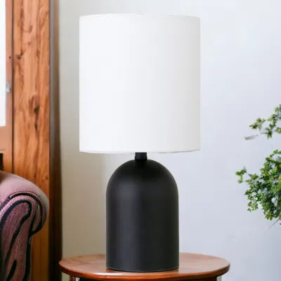 Homezia 13" Black Metal Cylinder Table Lamp With White Drum Shade