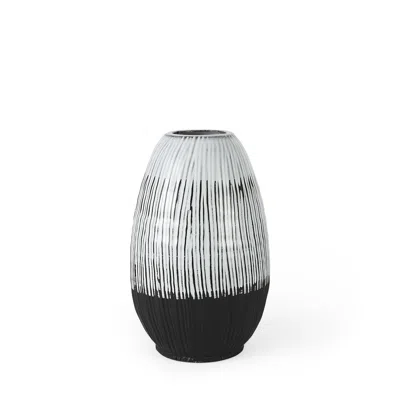 Homezia 13" Black White And Gray Patterned Lines Ceramic Vase In Multi