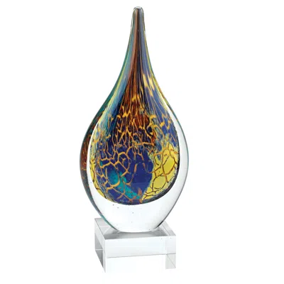 Homezia 13" Blue And Yellow Murano Glass Modern Abstract Tabletop Sculpture
