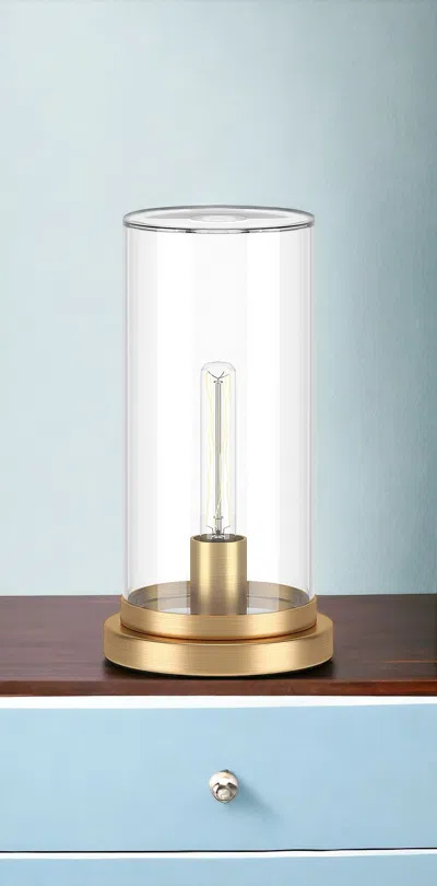 Homezia 13" Gold Metal Table Lamp With Clear Drum Shade