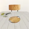 Homezia 13" Natural Brown Round Wood And Metal Tray In Multi