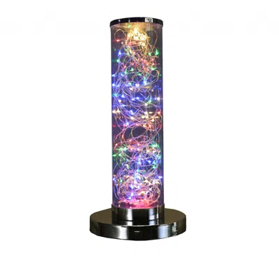 Homezia 13" Silver Metal Column Led Rope Table Lamp With Clear In Transparent