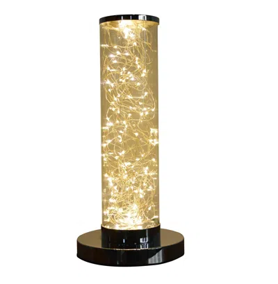 Homezia 13" Silver Metal Column Led Table Lamp In Metallic