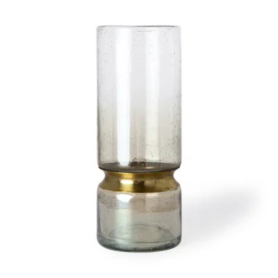 Homezia 13" Smoked Bubble Glass Gold Accent Vase