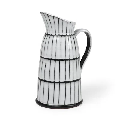 Homezia 13" White And Black Artisan Glaze Ceramic Pitcher