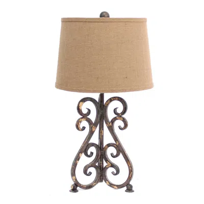 Homezia 13 X 11 X 23.75 Bronze Vintage Metal Khaki Linen Shade - Table Lamp In Blue
