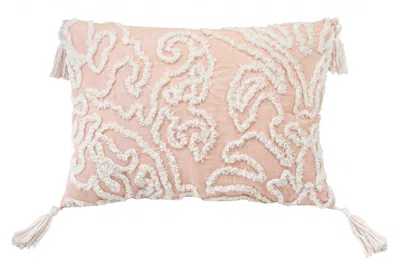 Homezia 13" X 18" Beige And White Abstract Zippered Polyester Throw Pillow With Tassels In Pink