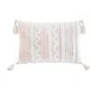 Homezia 13" X 18" Beige And White Damask Zippered Polyester And Burlap Blend Throw Pillow With Tassels