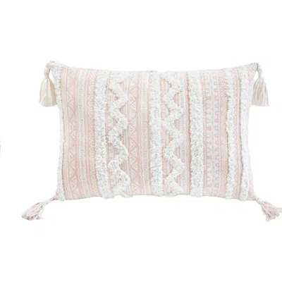 Homezia 13" X 18" Beige And White Damask Zippered Polyester And Burlap Blend Throw Pillow With Tassels In Black