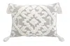 Homezia 13" X 18" Grey And White Damask Zippered Polyester And Cotton Blend Throw Pillow With Tassels