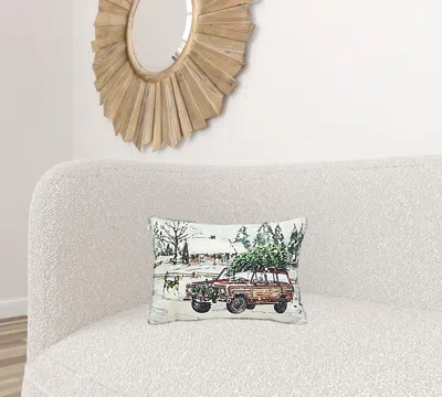 Homezia 13" X 18" White Green Black And Red Zippered Polyester Christmas Holiday Van Throw Pillow