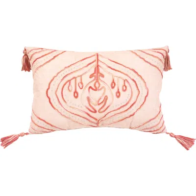 Homezia 13" X 20" Coral Abstract Zippered Polyester Throw Pillow With Tassels