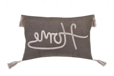 Homezia 13" X 20" Greytaupe And White Text Zippered Polyester Throw Pillow With Tassels