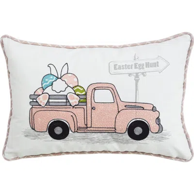 Homezia 13" X 4" Pink And White Easter Easter Bunny Text Throw Pillow