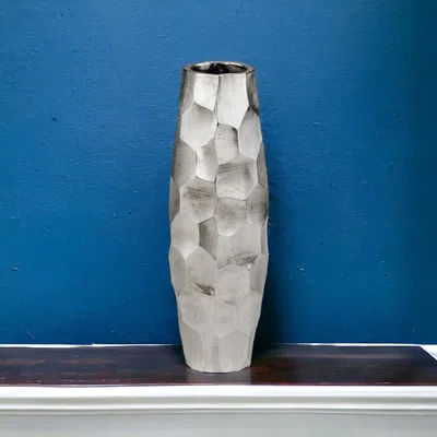 Homezia 14" Aluminum Silver Cylinder Table Vase