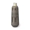 Homezia 14" Black And Cream Organic Glaze Chevron Embossed Ceramic Vase
