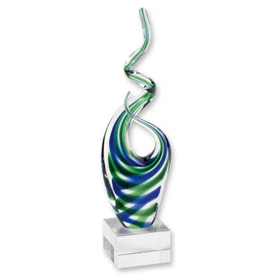 Homezia 14" Clear Blue And Green Murano Glass Modern Abstract Tabletop Sculpture In Multi