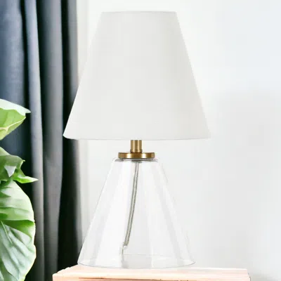 Homezia 14" Clear Glass Cylinder Table Lamp With White Drum Shade