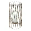 Homezia 14" Gold Iron And Glass Tabletop Hurricane Candle Holder