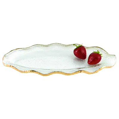 Homezia 14 Mouth Blown Wavy Edge Gold Leaf Platter In Multi