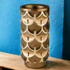 Homezia 14" Polyresin Gold Geometric Cylinder Table Vase