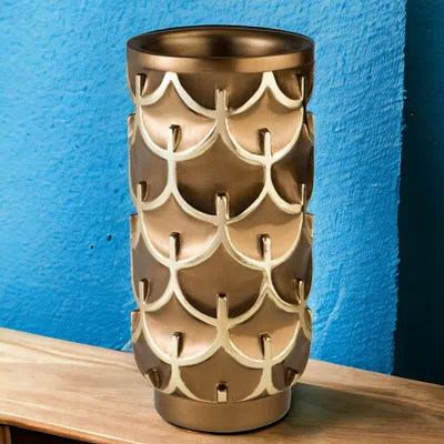 Homezia 14" Polyresin Gold Geometric Cylinder Table Vase