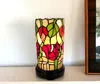Homezia 14" Red Green And Black Floral Stained Glass Accent Lamp