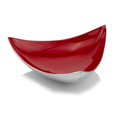 Homezia 14" Silver And Red Triangular Bowl