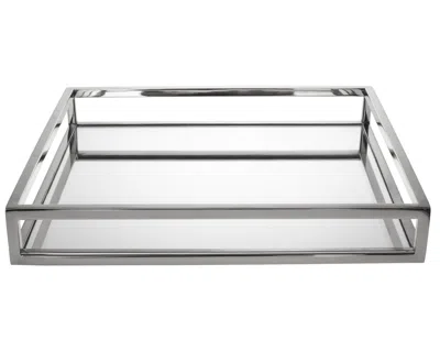 Homezia 14" White And Silver Square Metal Serving Tray In Multi