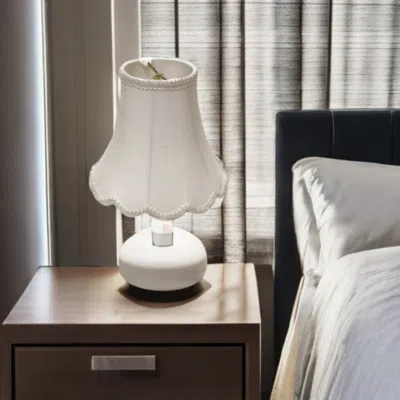 Homezia 14" White Slanted Scallop Bell Monay Shantung Lampshade In Neutral
