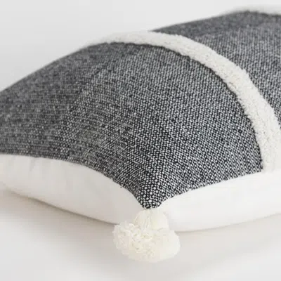 Homezia 14" X 14" Black And White Cotton Pillow With Tassels Edges