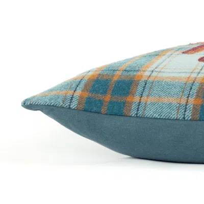 Homezia 14" X 14" Blue And Orange Thanksgiving Wool Blend Pillow With Embroidery Edges
