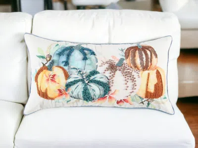 Homezia 14" X 14" Blue And White Thanksgiving Cotton Pillow With Embroidery Edges