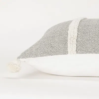 Homezia 14" X 14" Gray And White Cotton Pillow With Tassels Edges