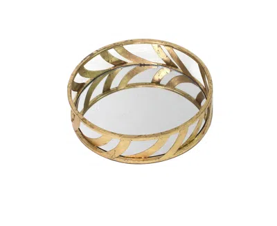 Homezia 14 X 14 X 4 Gold Streamline Mirror Tray In Multi