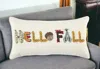 Homezia 14" X 14" Yellow And White Thanksgiving Cotton Pillow With Embroidery Edges