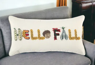 Homezia 14" X 14" Yellow And White Thanksgiving Cotton Pillow With Embroidery Edges