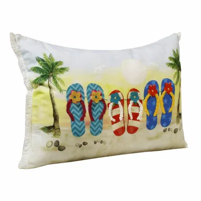 Homezia 14" X 20" Blue Red Green And Off-white Polyester Tropical Zippered Pillow